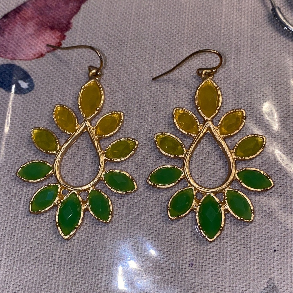 Gold and Green Teardrop Earrings